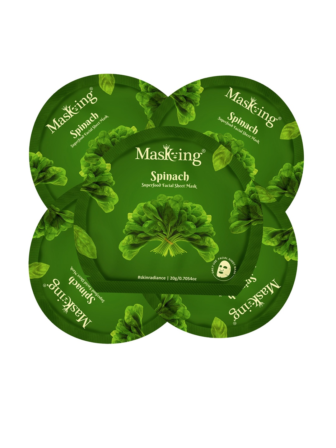 

Masking Pack of 5 Spinach Facial Sheet Masks, Green