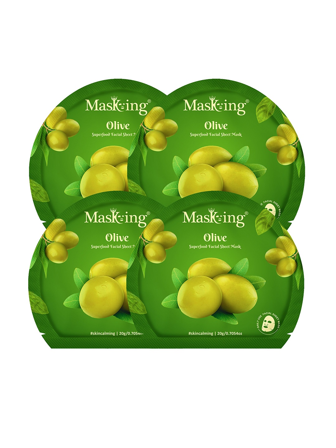 

Masking Pack of 4 Superfood Olive Facial Sheet Masks, Green