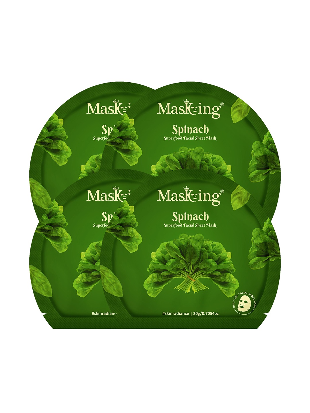 

Masking Pack of 4 Spinach Facial Sheet Masks, Green