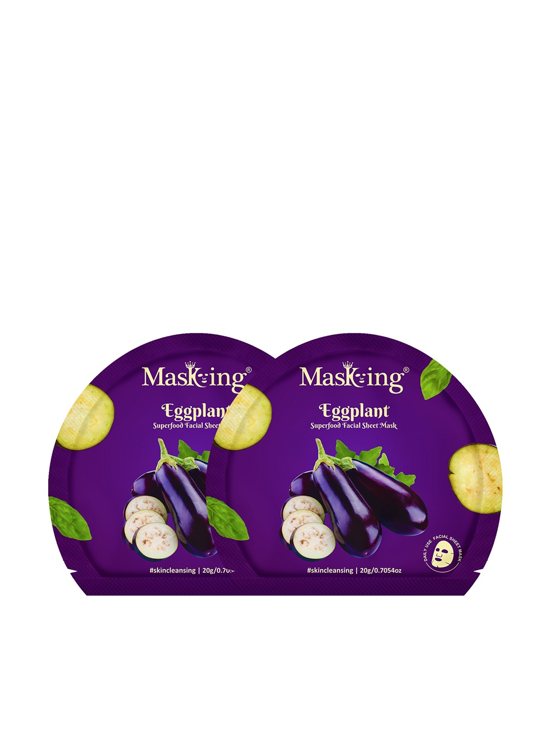 

Masking Pack of 2 Superfood Eggplant Facial Sheet Masks 20g each, Purple