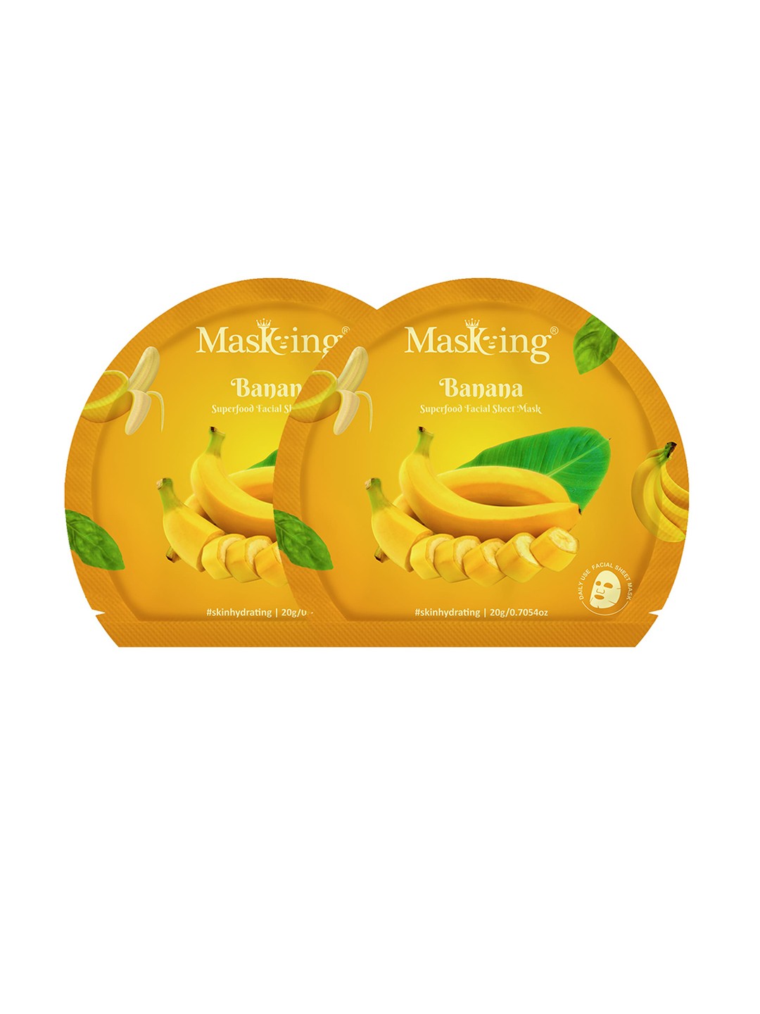 

Masking Pack of 2 Banana Facial Sheet Masks, Yellow