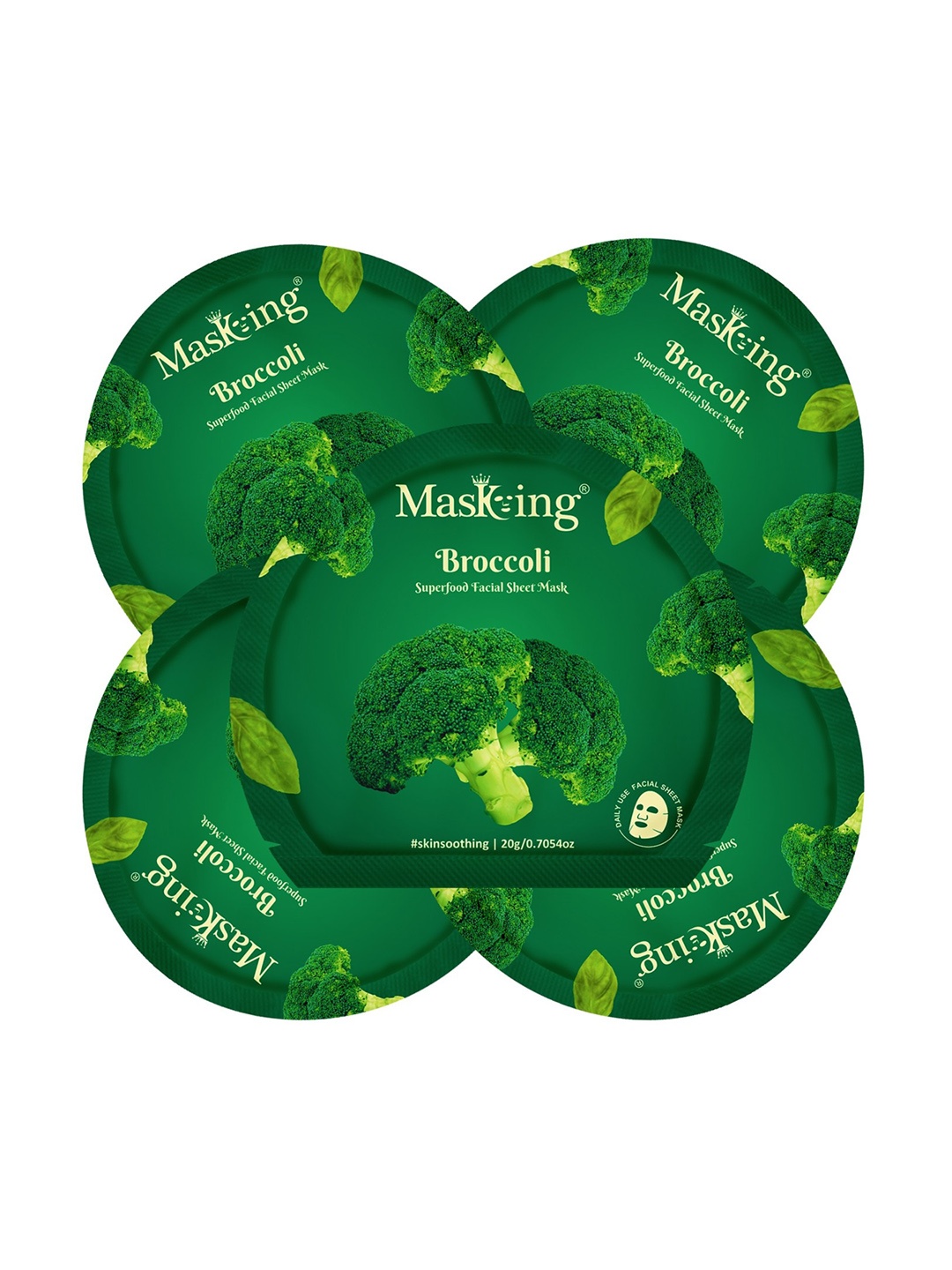 

Masking Pack of 5 Superfood Broccoli Facial Sheet Masks, Green