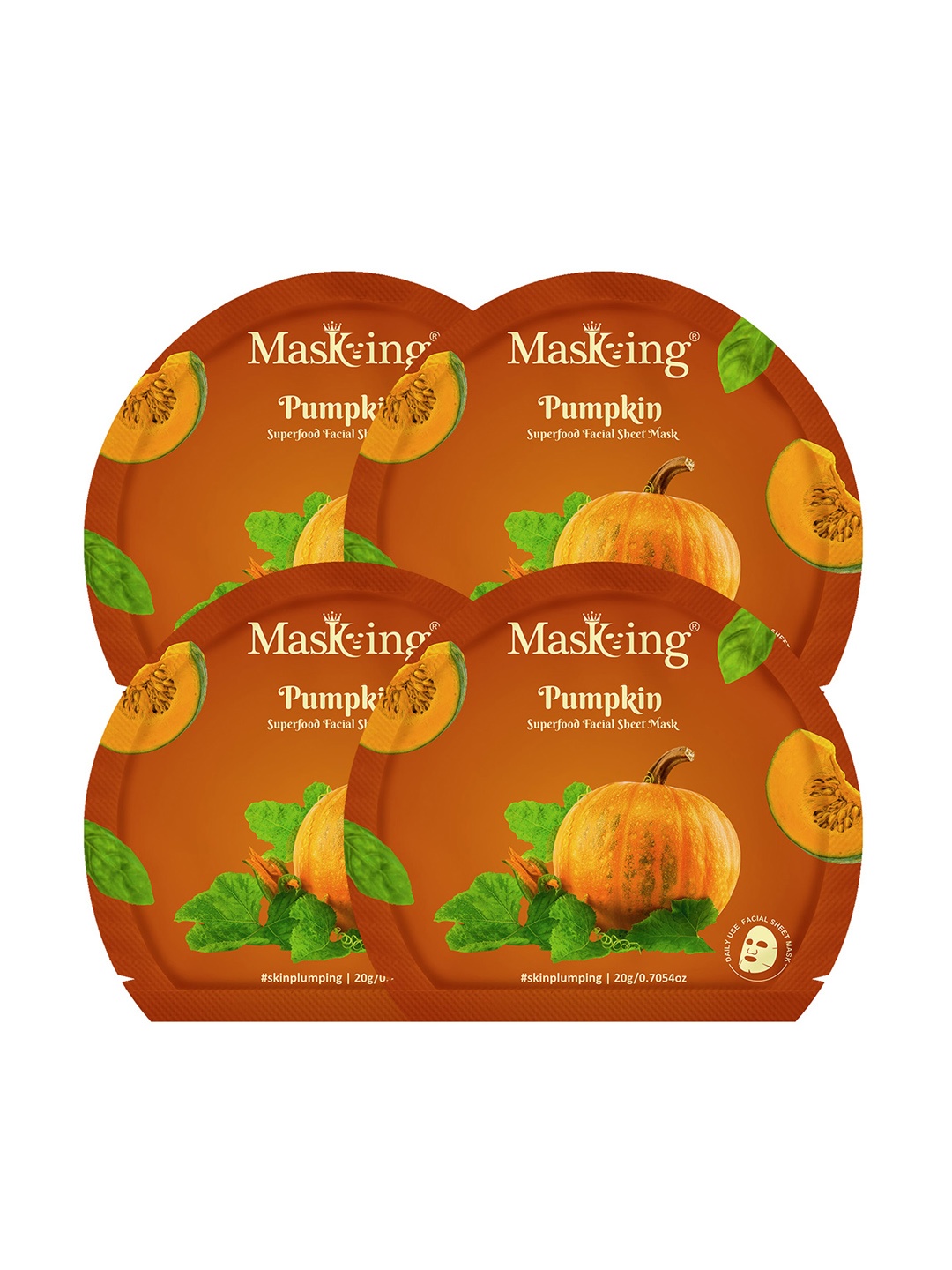 

Masking Pack of 4 Pumpkin Facial Sheet Masks, Orange