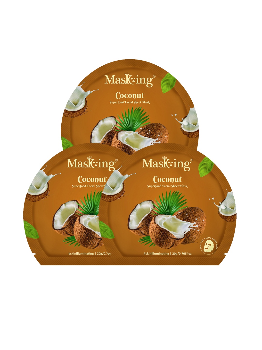 

Masking Pack of 3 Coconut Facial Sheet Masks, Brown