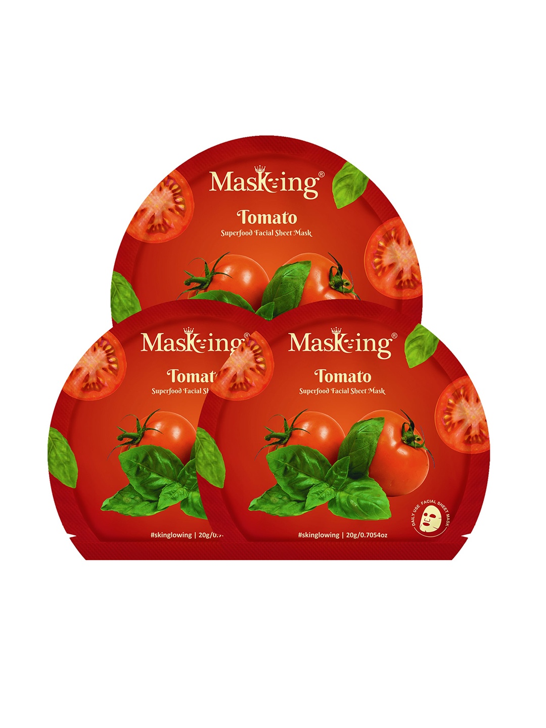 

Masking Pack of 3 Tomato Facial Sheet Masks, Red