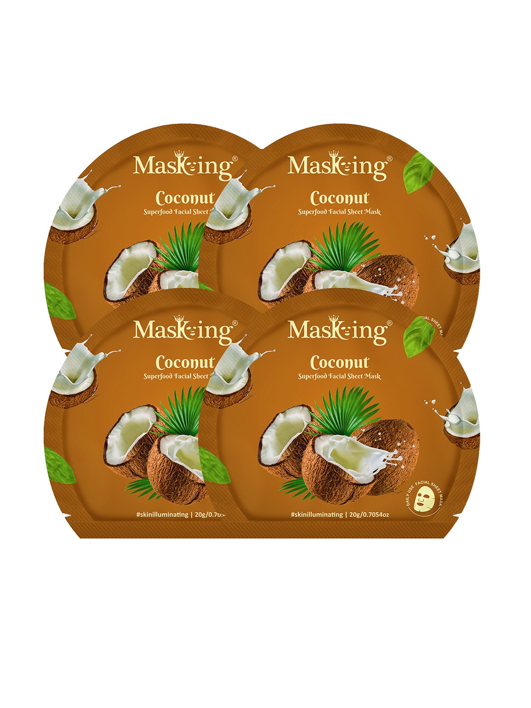 

Masking Pack of 4 Coconut Facial Sheet Masks, Brown