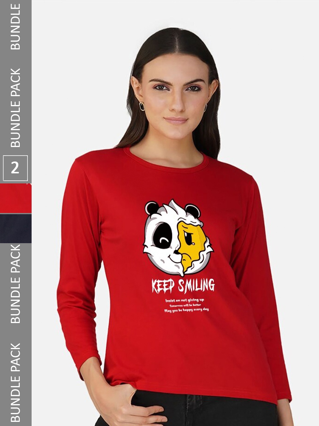 

CHOZI Pack Of 2 Graphic Printed Round Neck Cotton T-shirt, Red