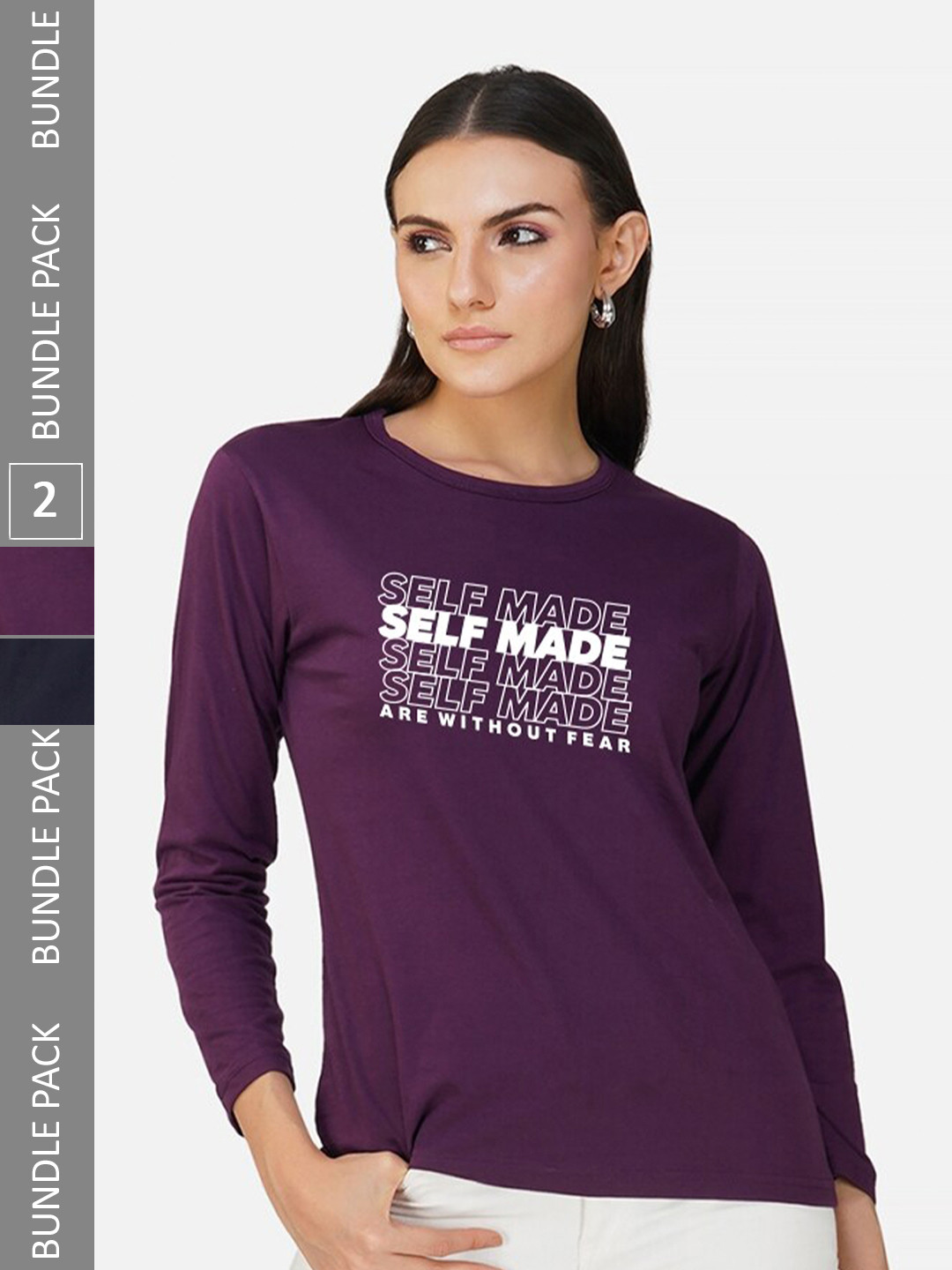 

CHOZI Pack Of 2 Typography Printed Cotton T-shirt, Purple