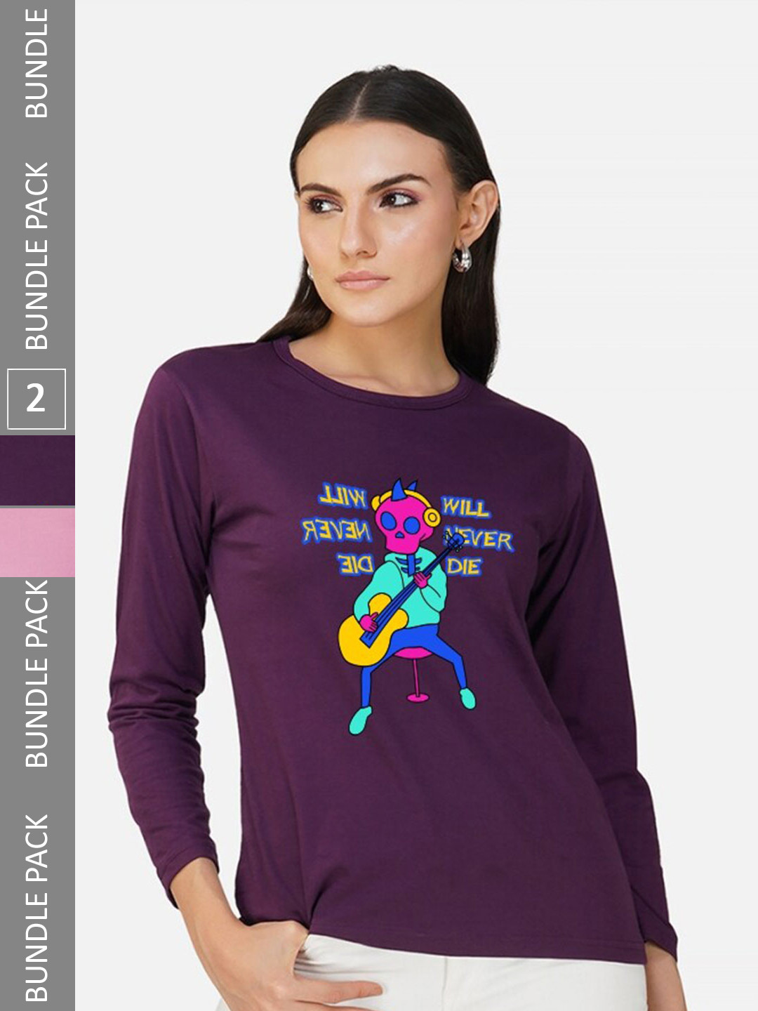 

CHOZI Pack Of 2 Graphic Printed Cotton T-shirt, Purple