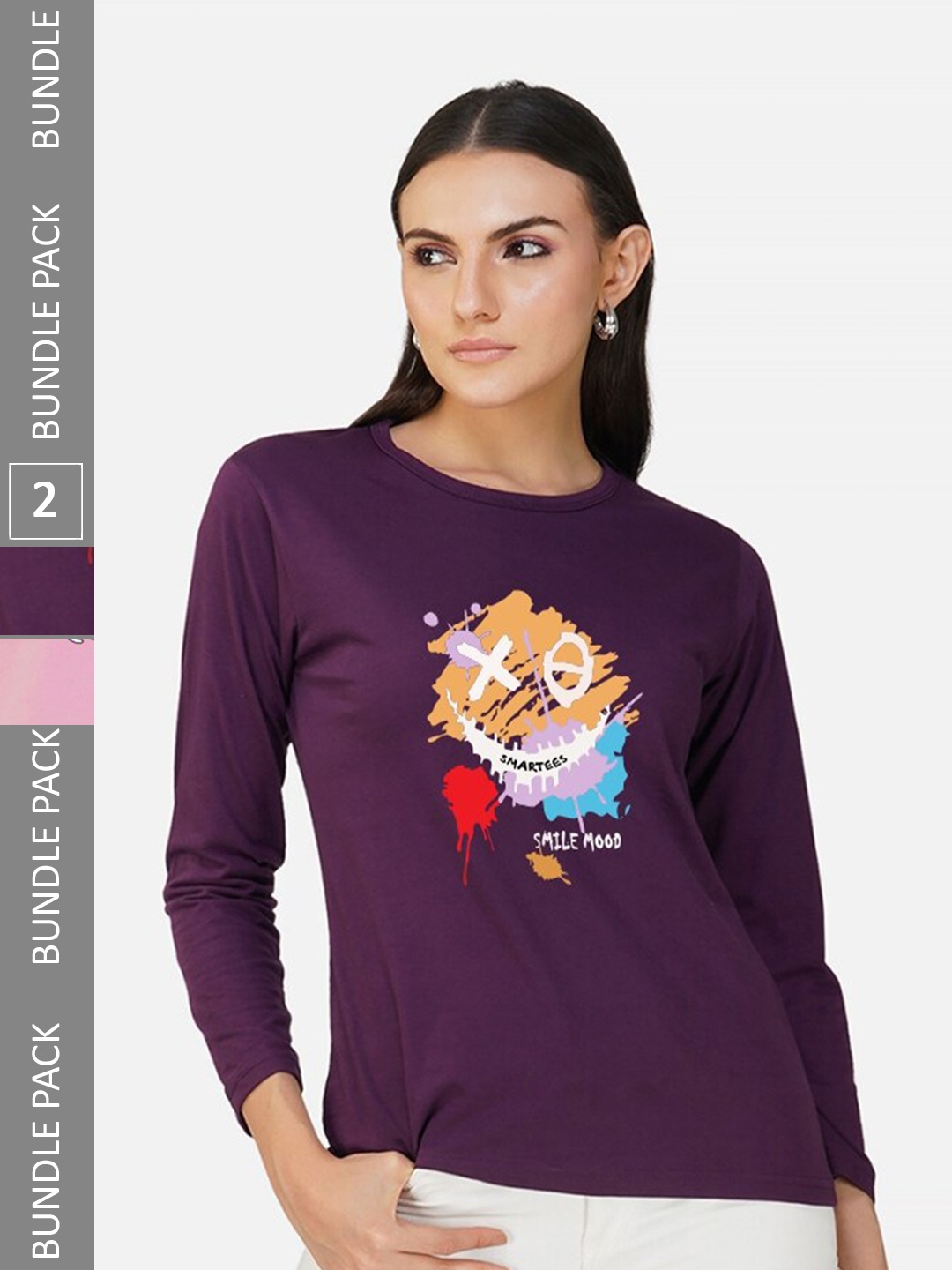 

CHOZI Pack Of 2 Graphic Printed Cotton T-shirt, Purple