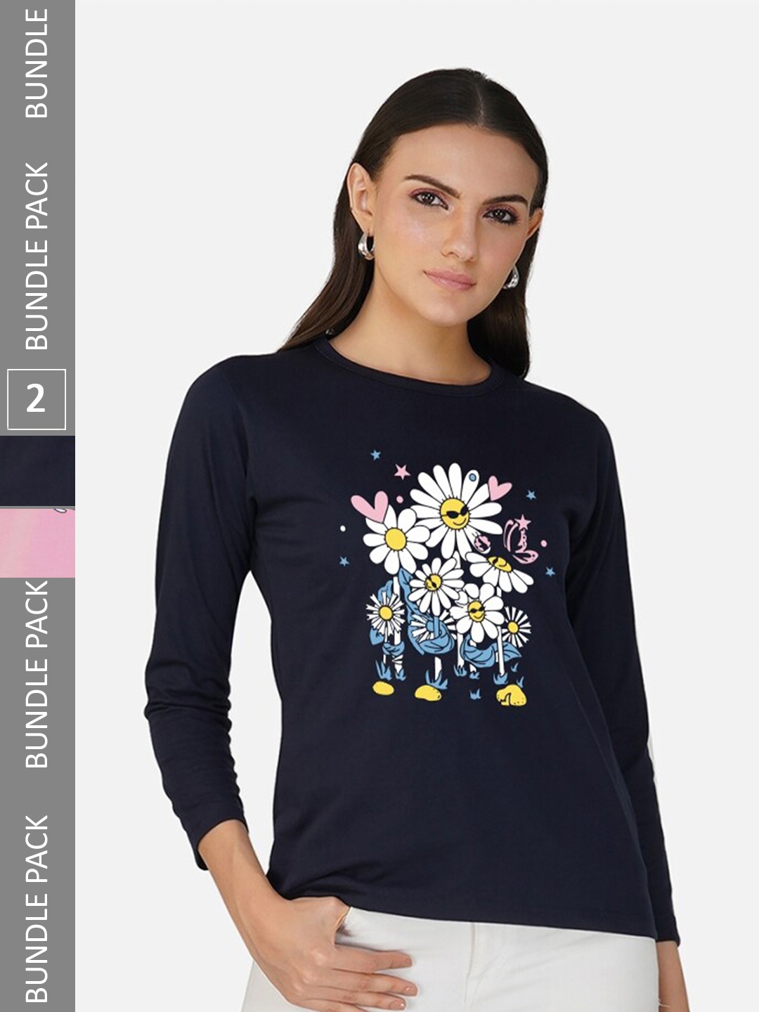 

CHOZI Pack Of 2 Graphic Printed Cotton T-shirt, Navy blue