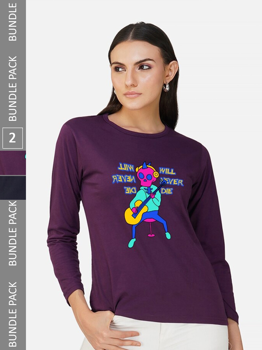 

CHOZI Pack of 2 Graphic Printed Cotton T-shirt, Purple