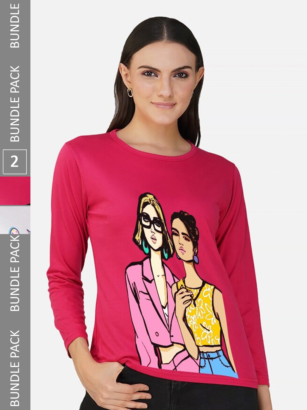 

CHOZI Pack Of 2 Graphic Printed Cotton T-shirt, Pink