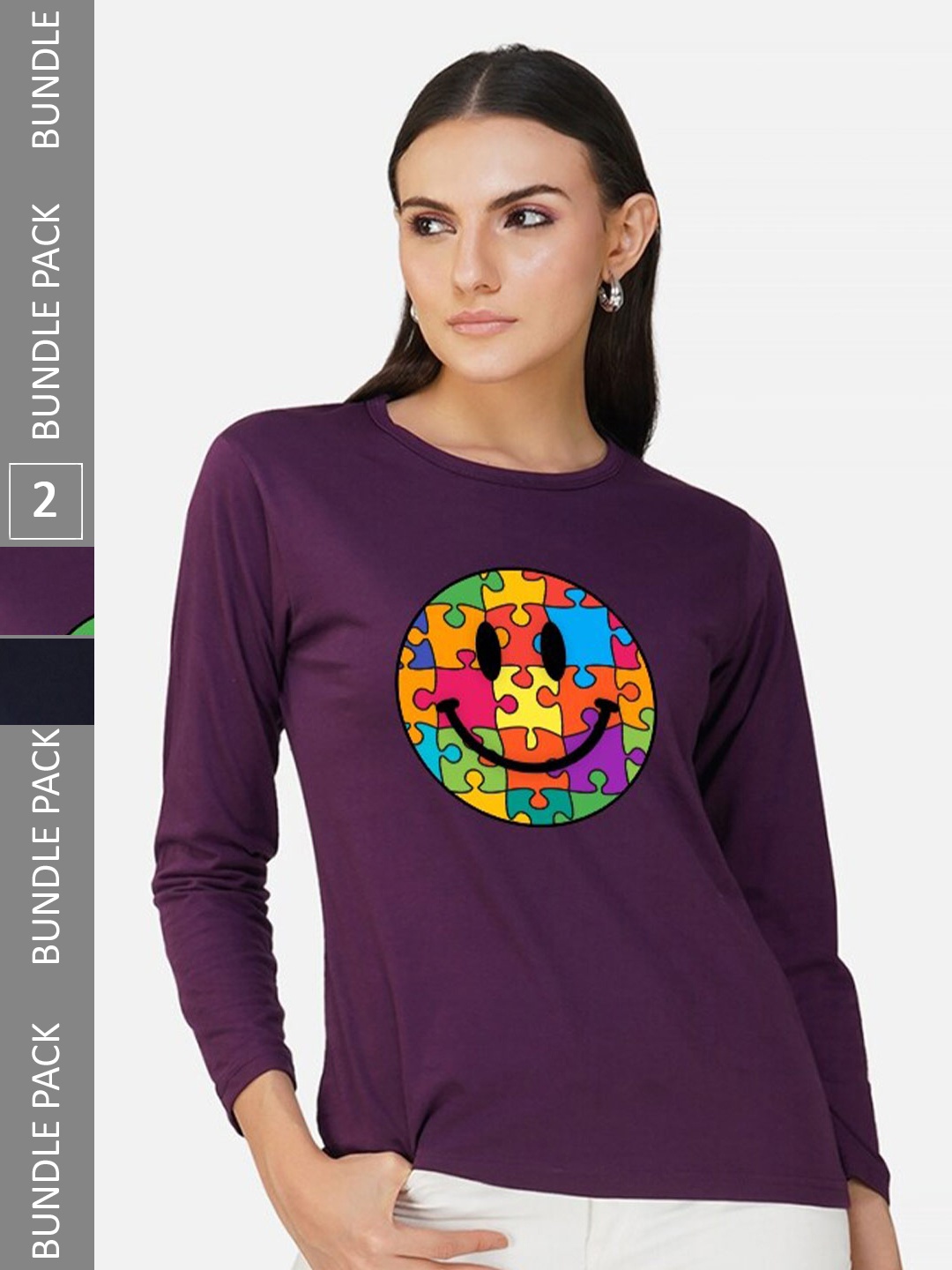 

CHOZI Pack Of 2 Graphic Printed Cotton T-shirt, Purple