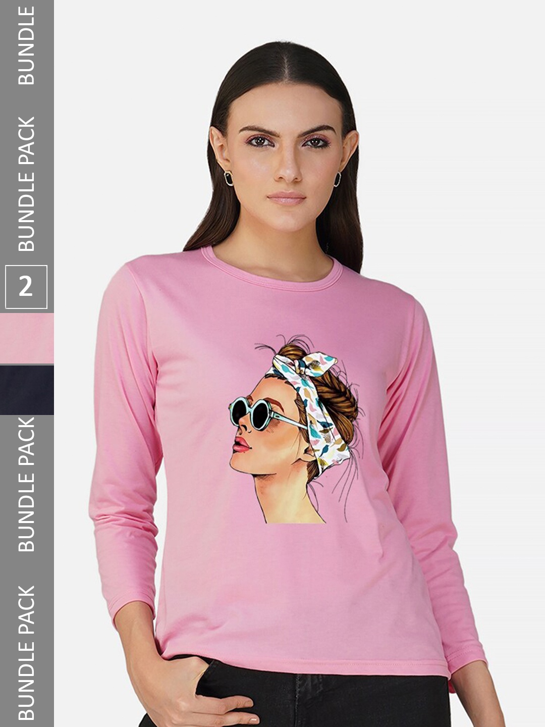 

CHOZI Pack Of 2 Graphic Printed Cotton T-shirt, Pink