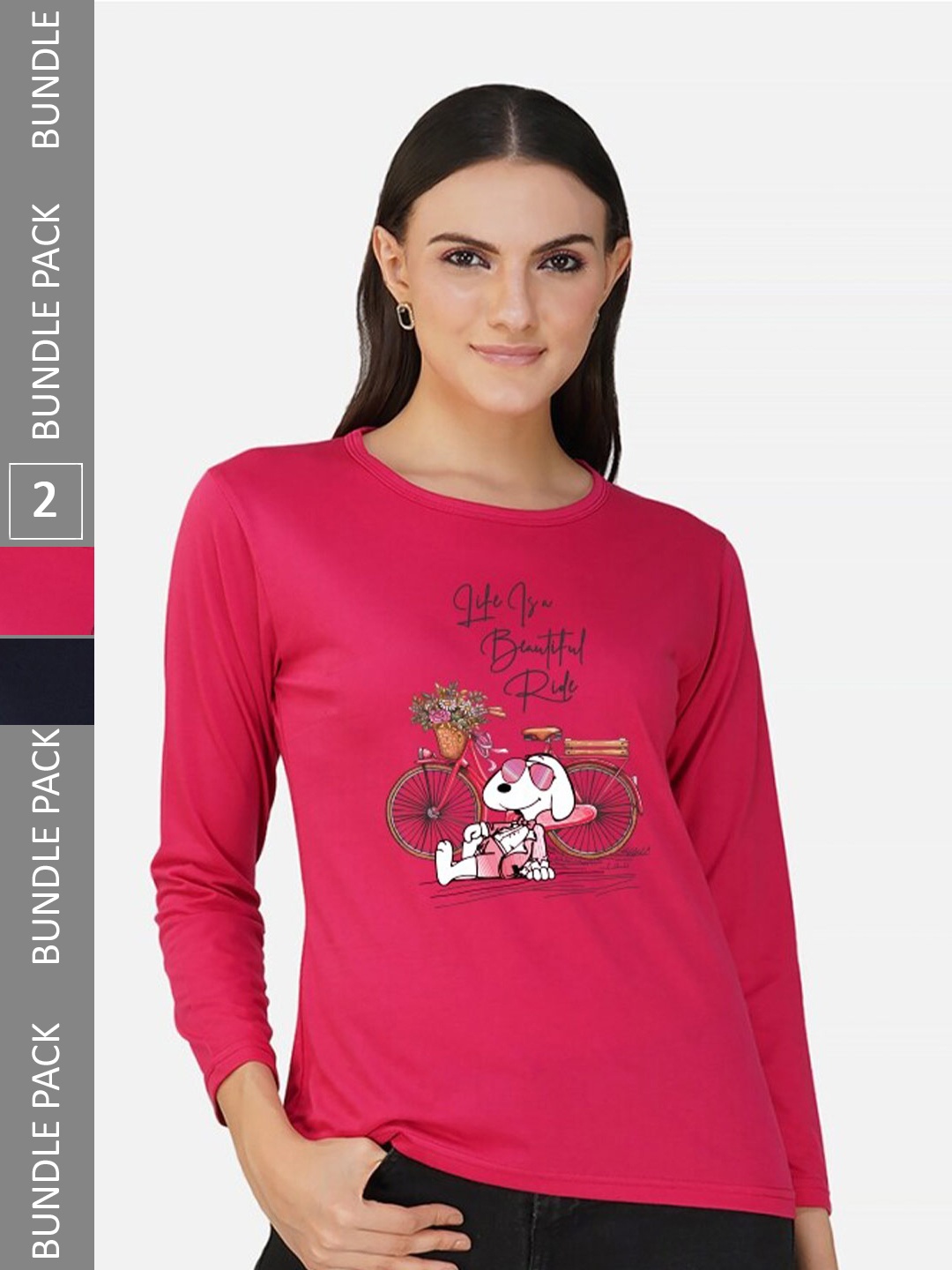 

CHOZI Pack Of 2 Printed Round Neck Cotton T-shirt, Pink
