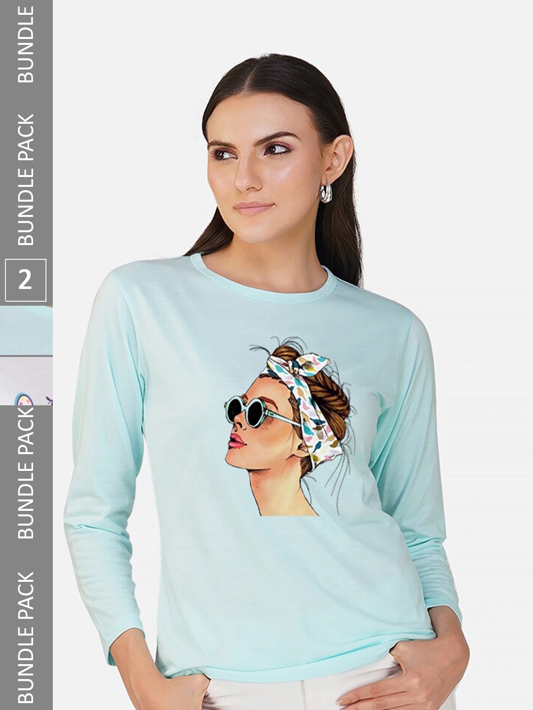

CHOZI Pack Of 2 Graphic Printed Cotton T-shirt, Turquoise blue