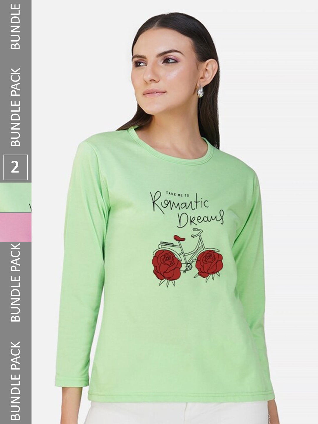 

CHOZI Pack Of 2 Typography Printed Round Neck Cotton T-shirt, Lime green