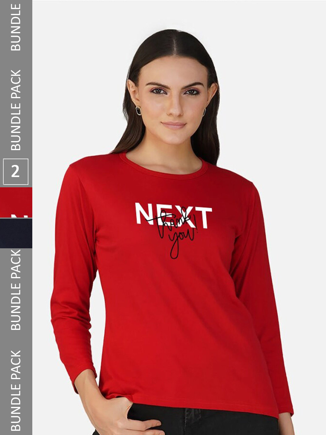 

CHOZI Pack Of 2 Typography Printed Cotton T-shirt, Red