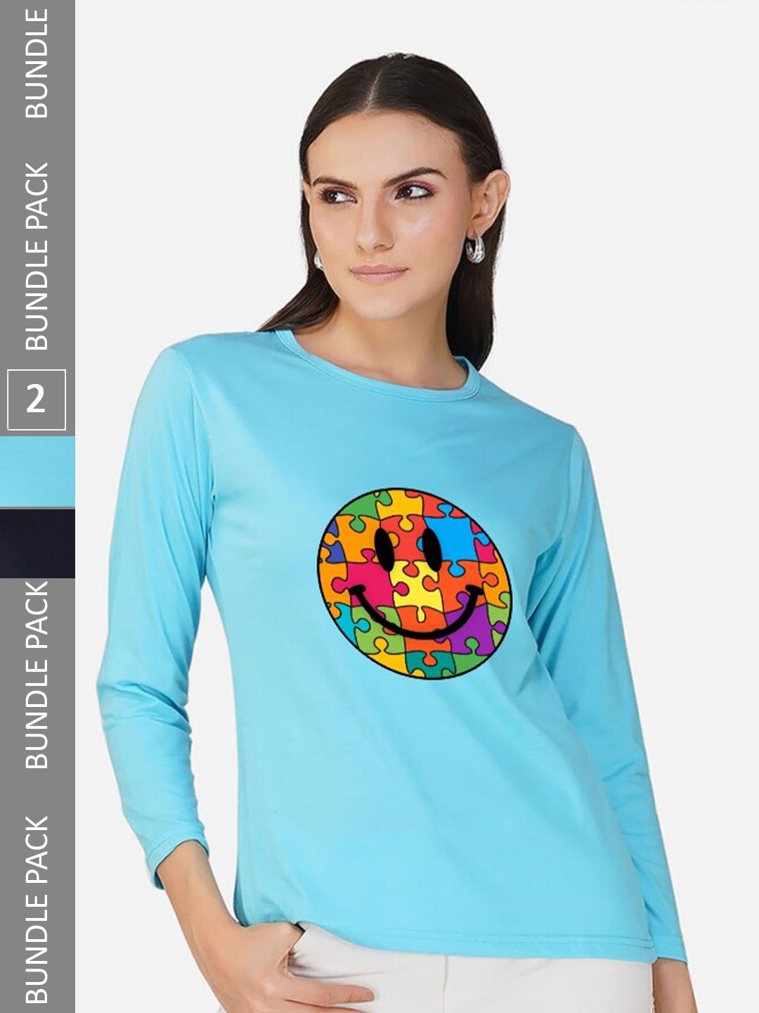 

CHOZI Pack Of 2 Graphic Printed Cotton T-shirt, Turquoise blue