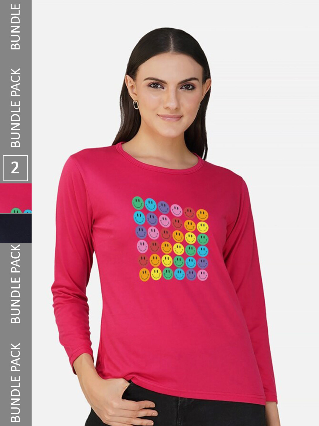 

CHOZI Pack Of 2 Graphic Printed Round Neck Cotton T-shirt, Pink
