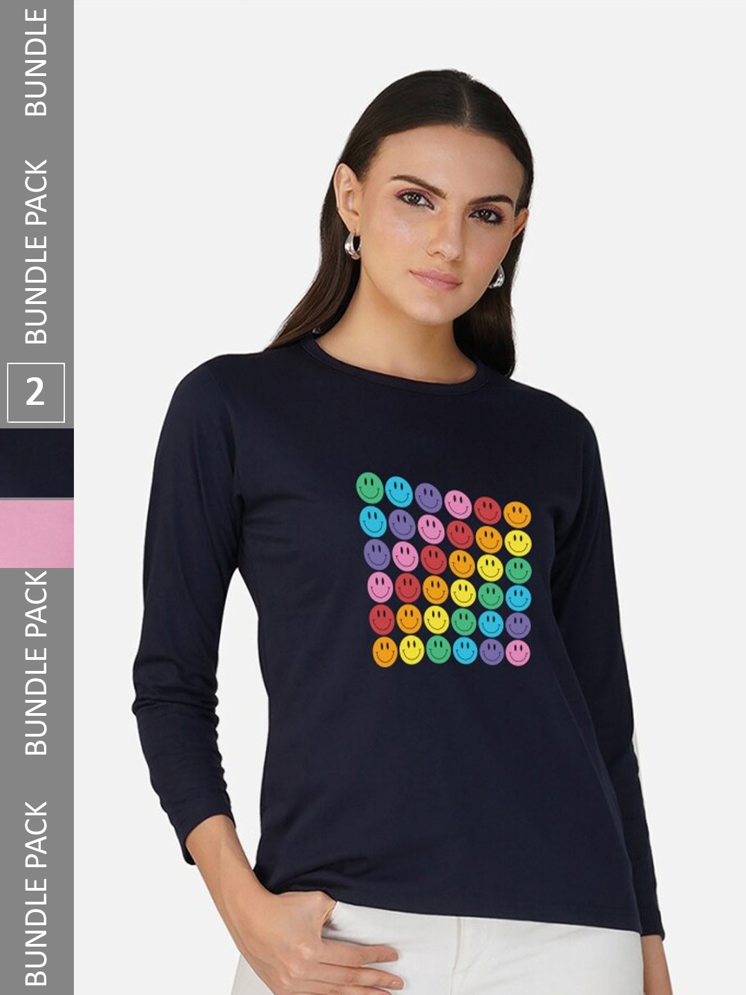 CHOZI Pack Of 2 Graphic Printed Cotton T-shirt, Navy blue