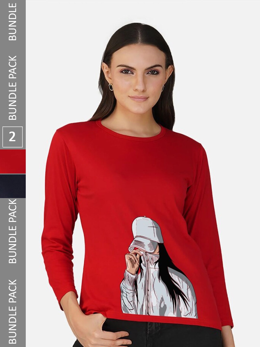 

CHOZI Pack Of 2 Printed Round Neck Cotton T-shirt, Red