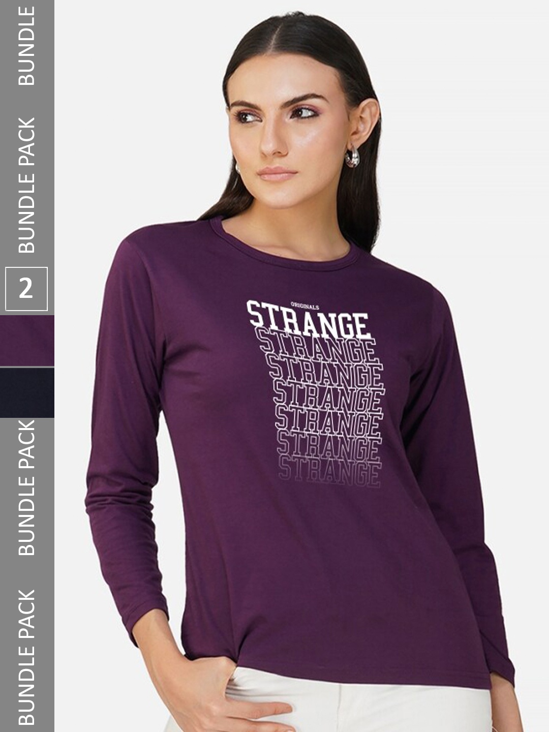 

CHOZI Pack Of 2 Typography Printed Cotton T-shirt, Purple