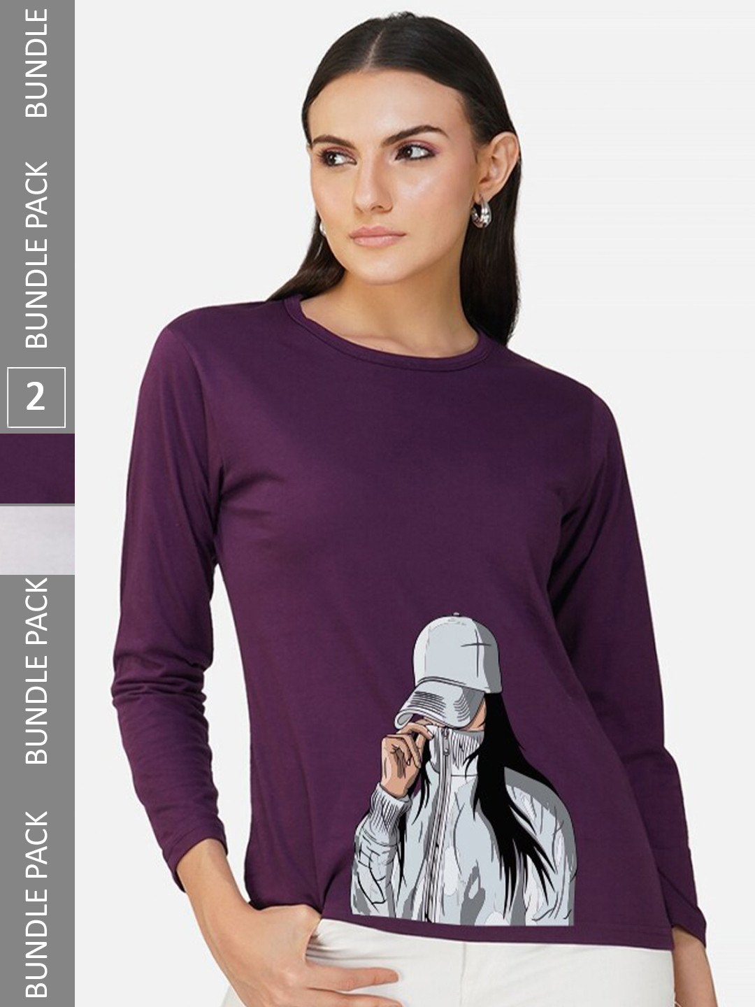 

CHOZI Pack Of 2 Graphic Printed Cotton T-shirt, Purple