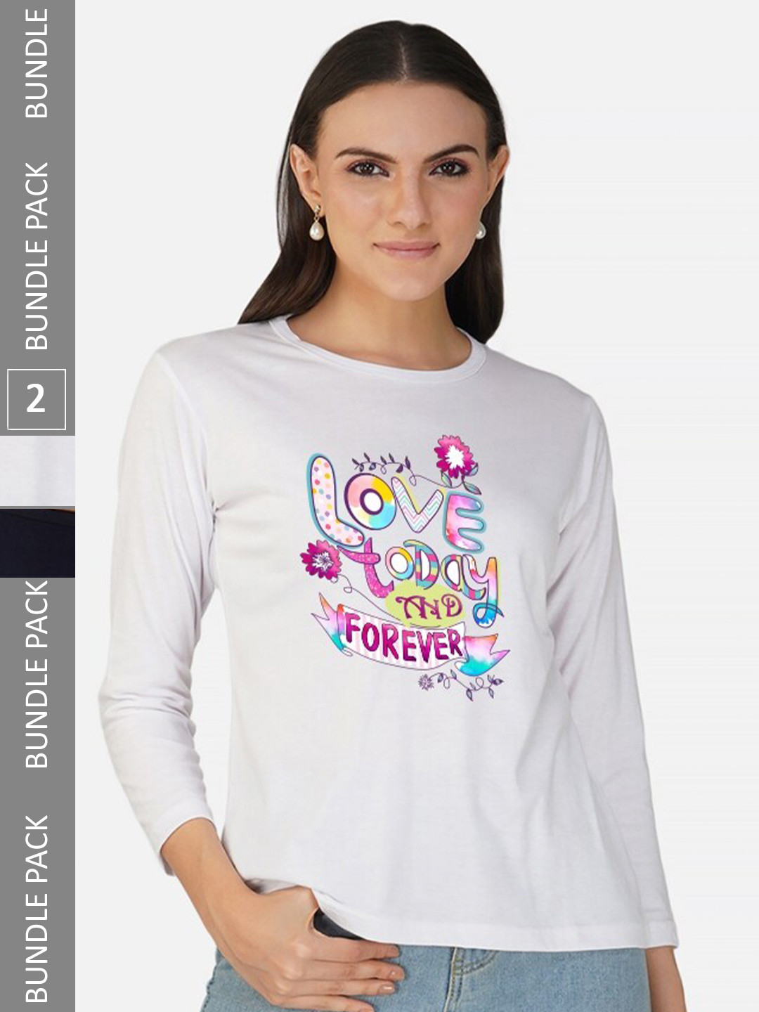 

CHOZI Pack Of 2 Typographic Printed Long Sleeves Cotton T-shirt, Navy blue