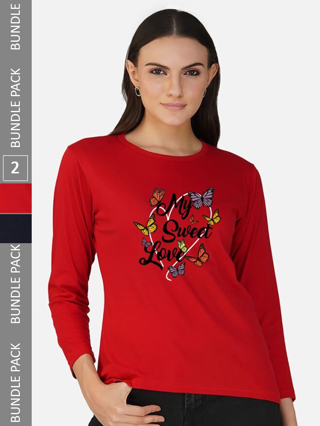 

CHOZI Pack Of 2 Typography Printed Round Neck Cotton T-shirt, Red