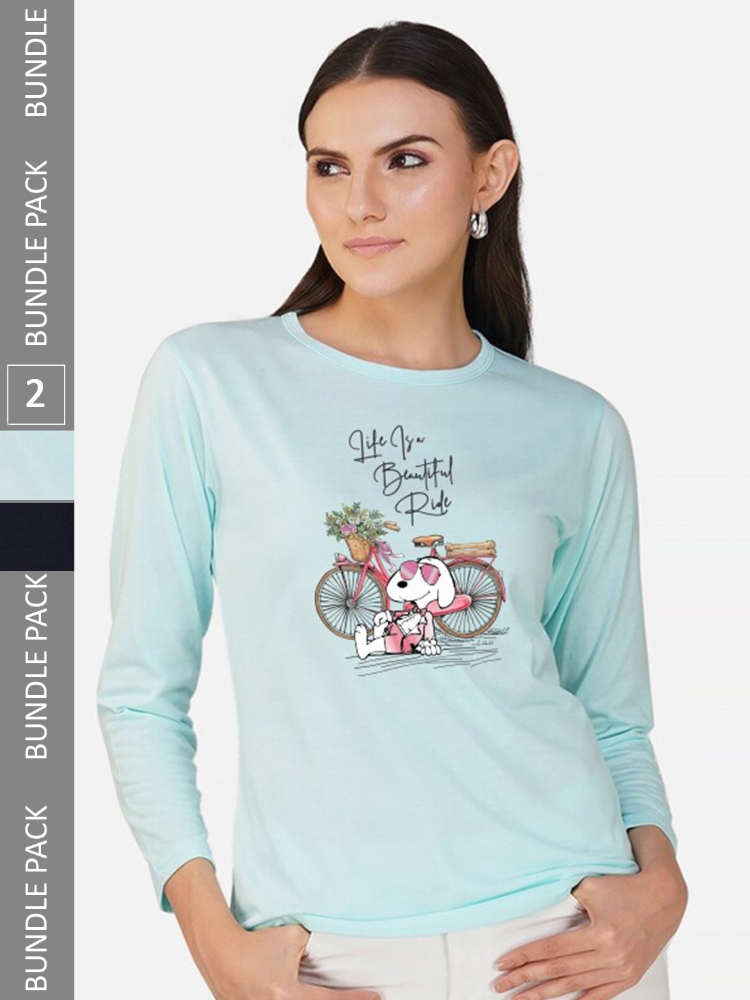 

CHOZI Pack Of 2 Typography Printed Cotton T-shirt, Turquoise blue