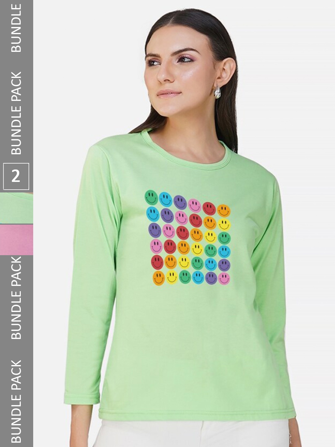 CHOZI Pack Of 2 Graphic Printed Cotton T-shirt, Lime green