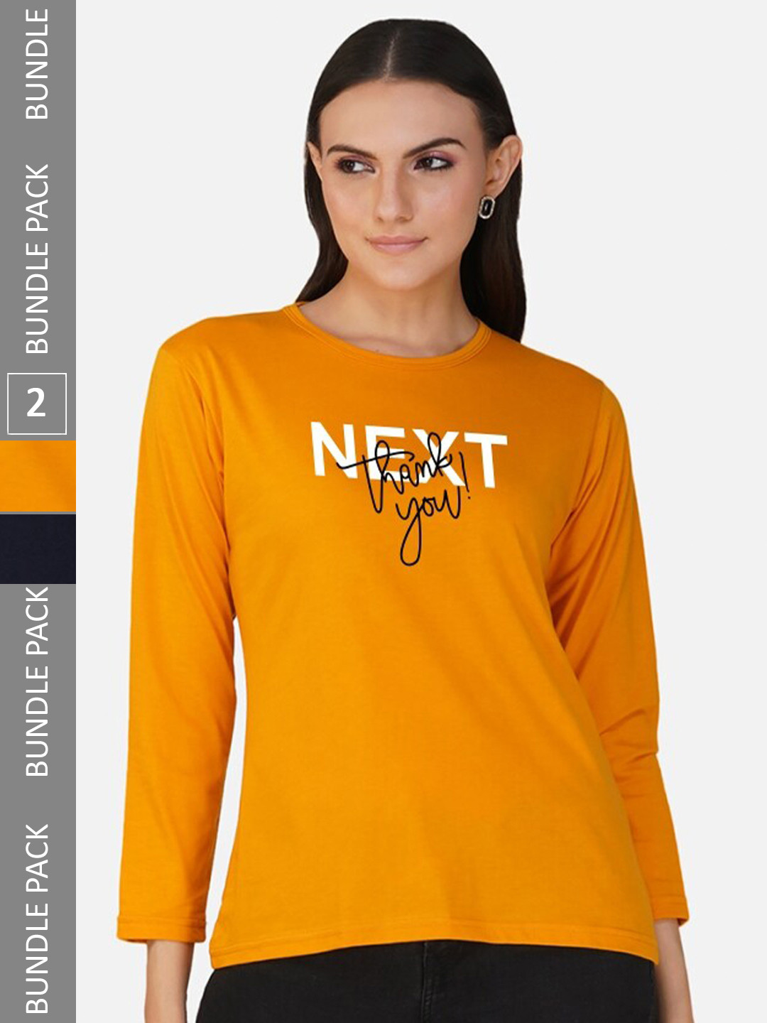 

CHOZI Pack Of 2 Typographic Printed Long Sleeves Cotton T-shirt, Mustard