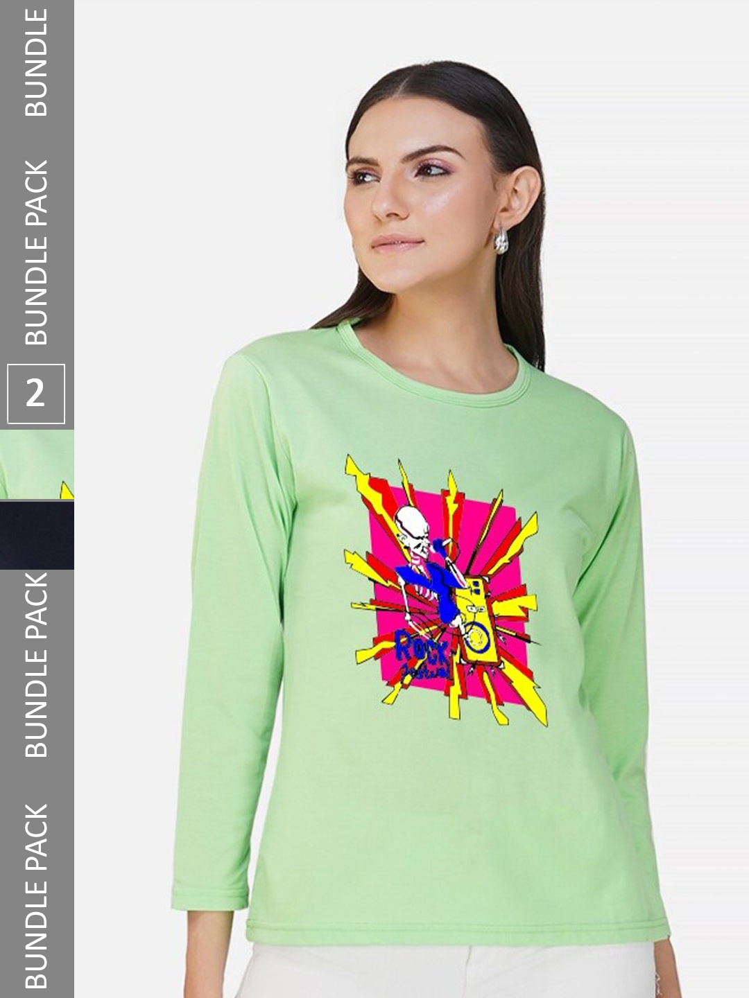 

CHOZI Pack Of 2 Graphic Printed Cotton T-shirt, Lime green