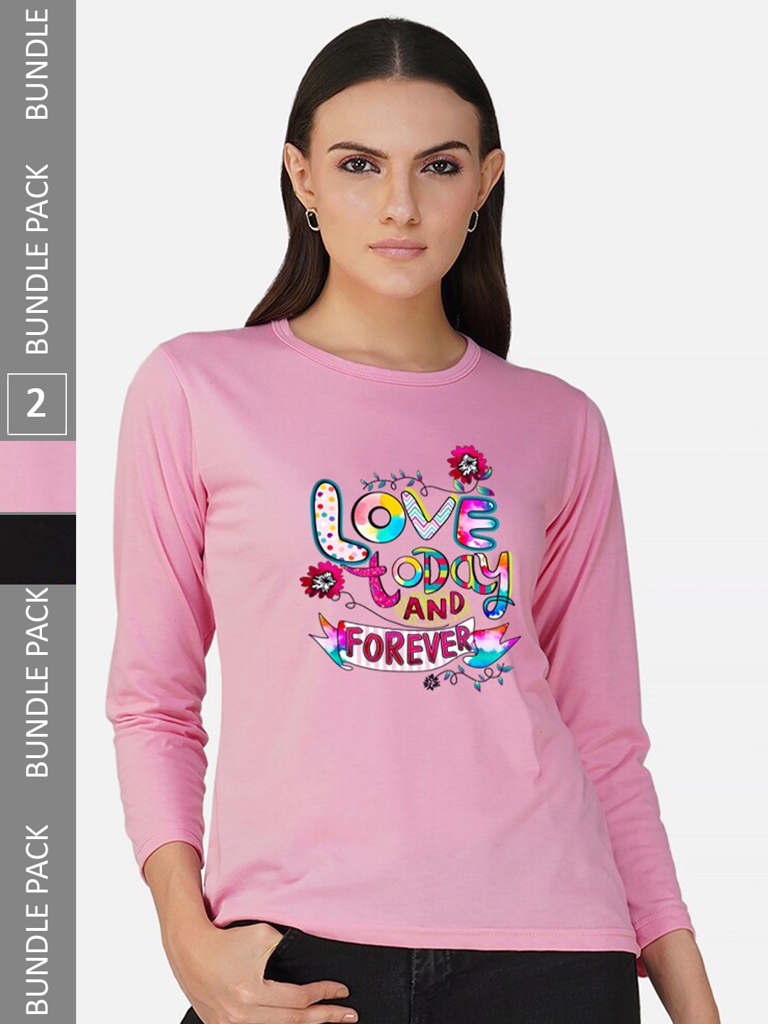 

CHOZI Pack Of 2 Typography Printed Round Neck Cotton T-shirt, Pink