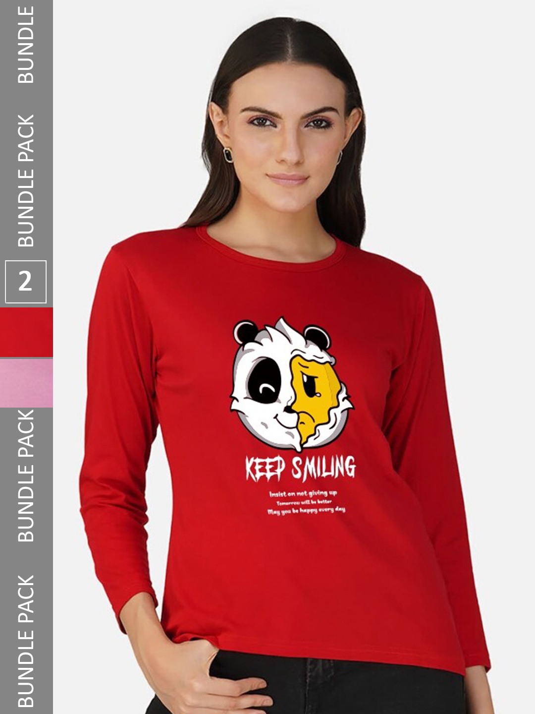 

CHOZI Pack Of 2 Graphic Printed Round Neck Cotton T-shirt, Red