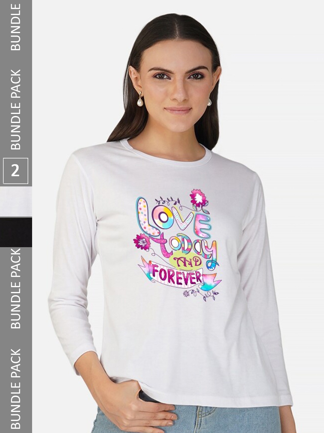 

CHOZI Pack Of 2 Printed Round Neck Cotton T-shirt, Black