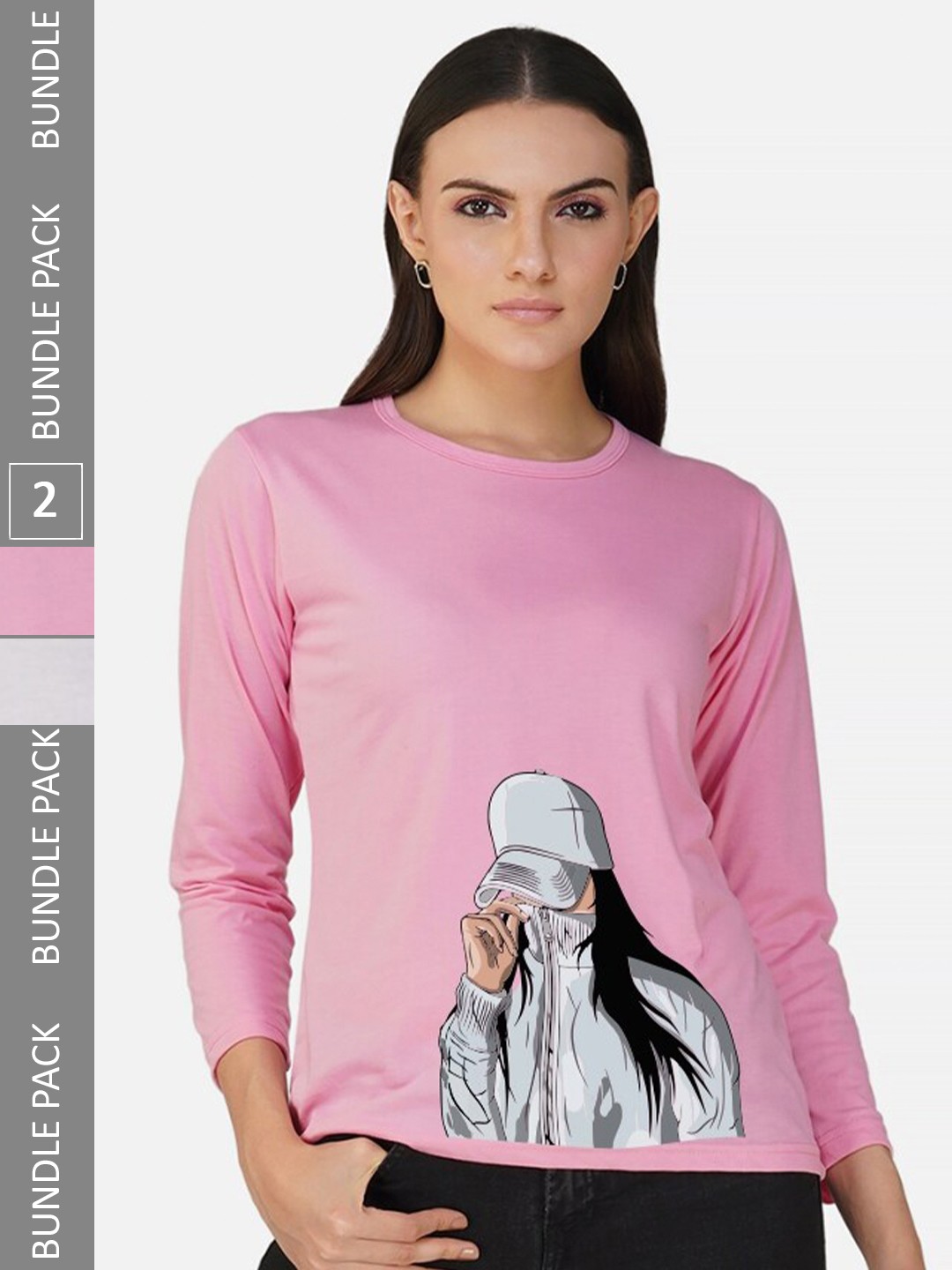 

CHOZI Pack Of 2 Graphic Printed Cotton T-shirt, Pink