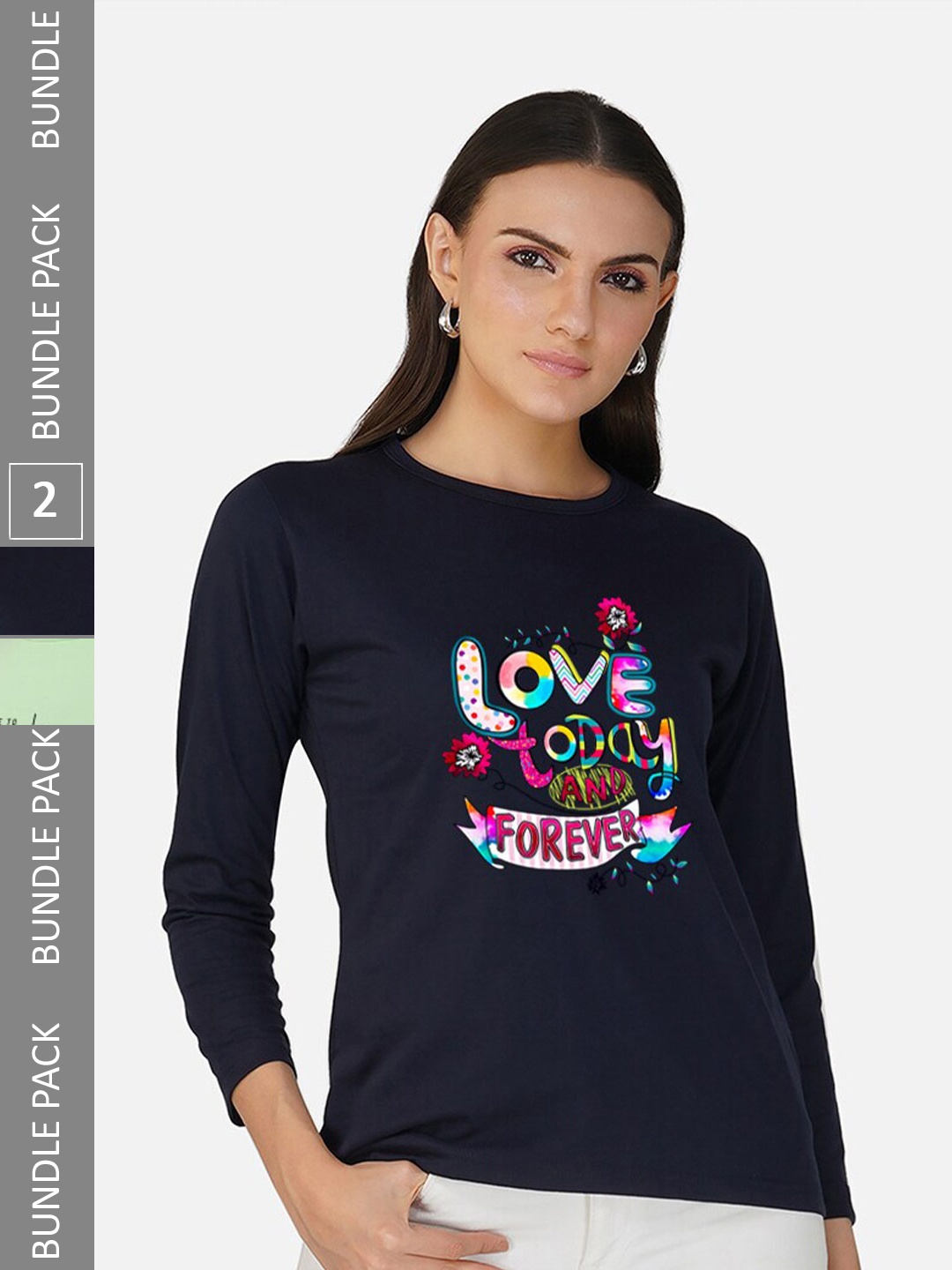 

CHOZI Pack Of 2 Printed Round Neck Cotton T-shirt, Lime green