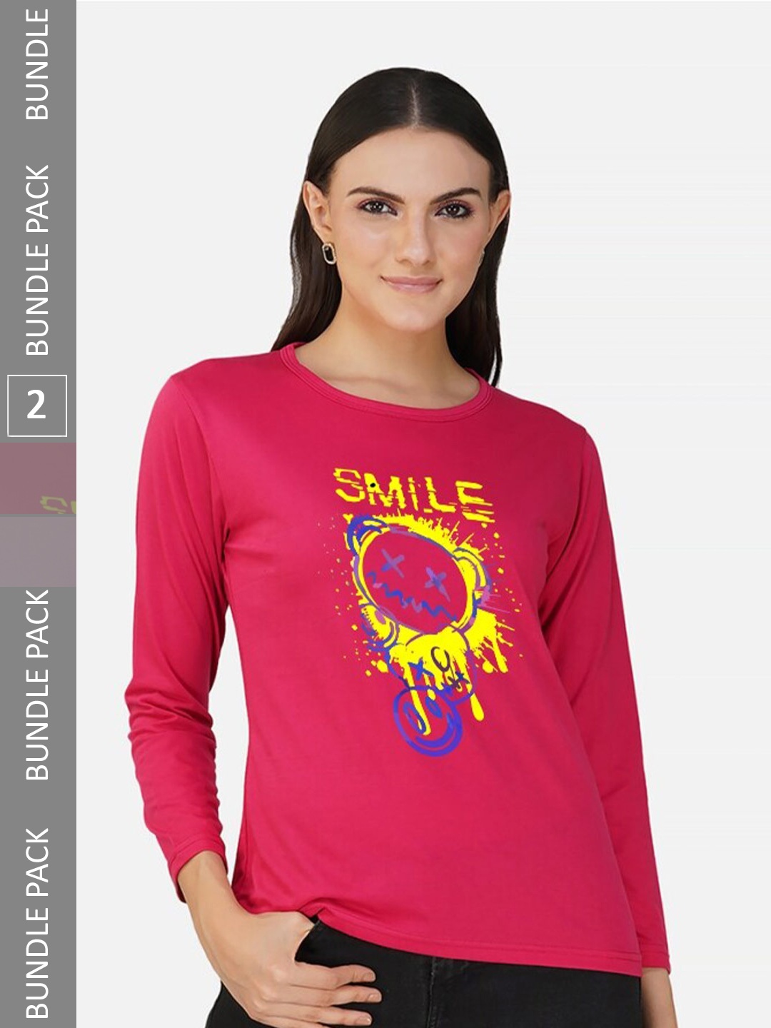 

CHOZI Pack Of 2 Graphic Printed Round Neck Cotton T-shirt, Rose