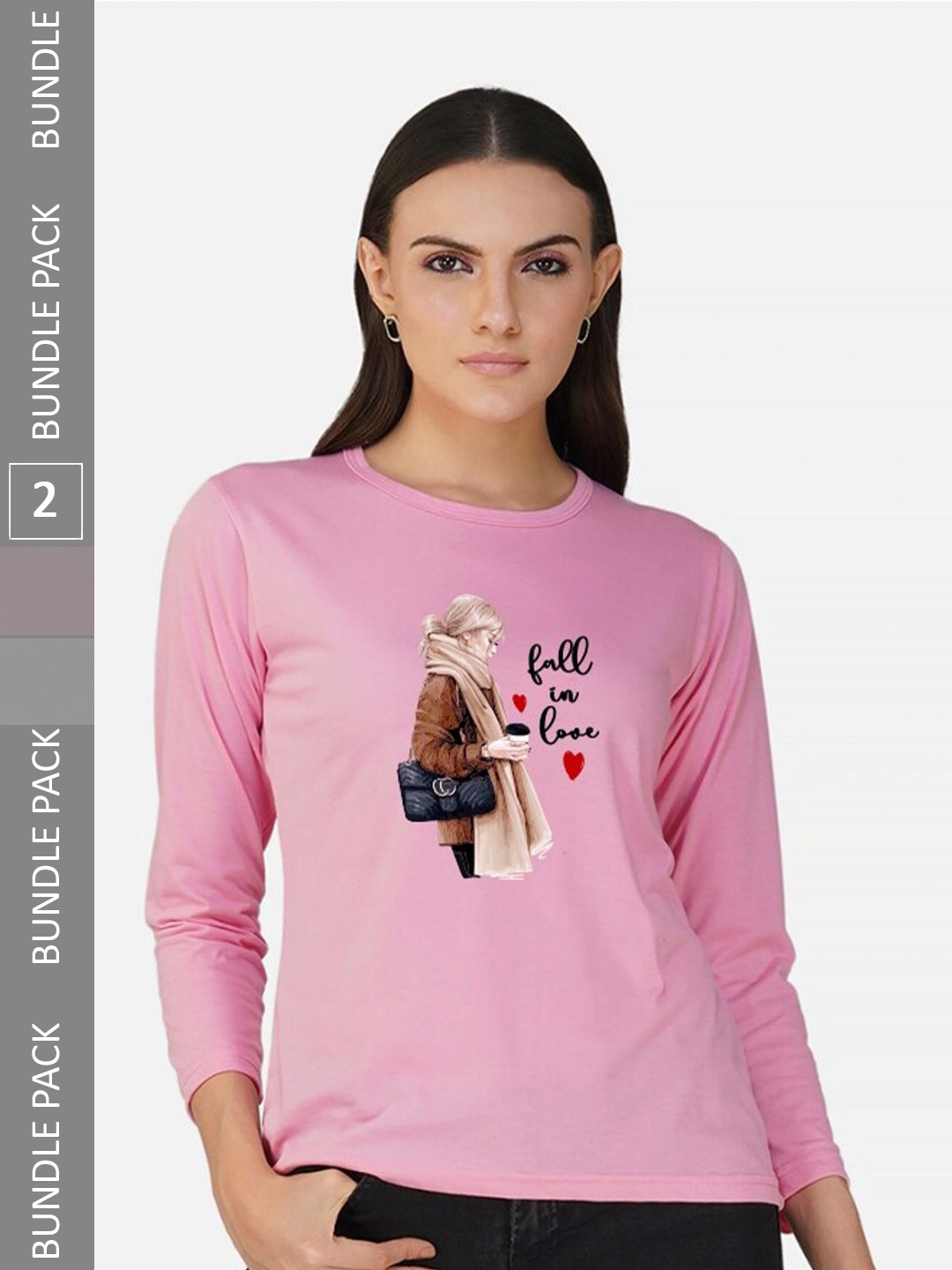 

CHOZI Pack Of 2 Printed Round Neck Cotton T-shirt, Pink