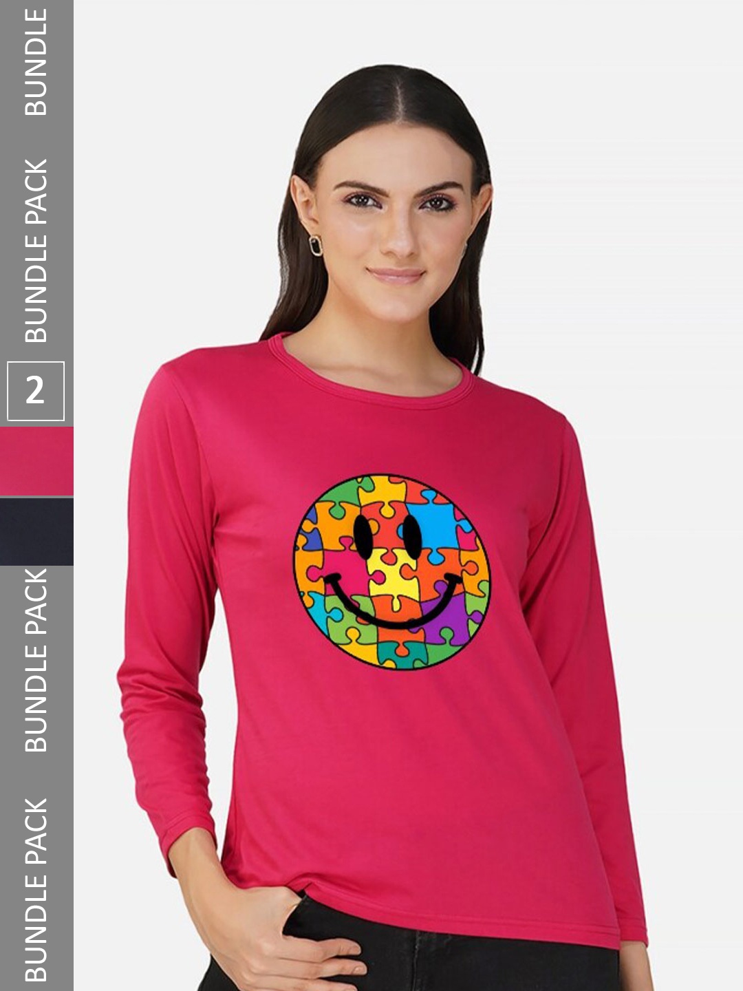 

CHOZI Pack Of 2 Printed Round Neck Cotton T-shirt, Pink