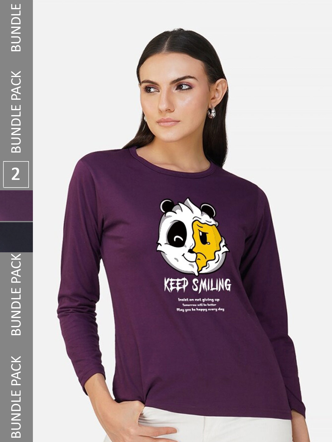 

CHOZI Pack Of 2 Graphic Printed Cotton T-shirt, Purple