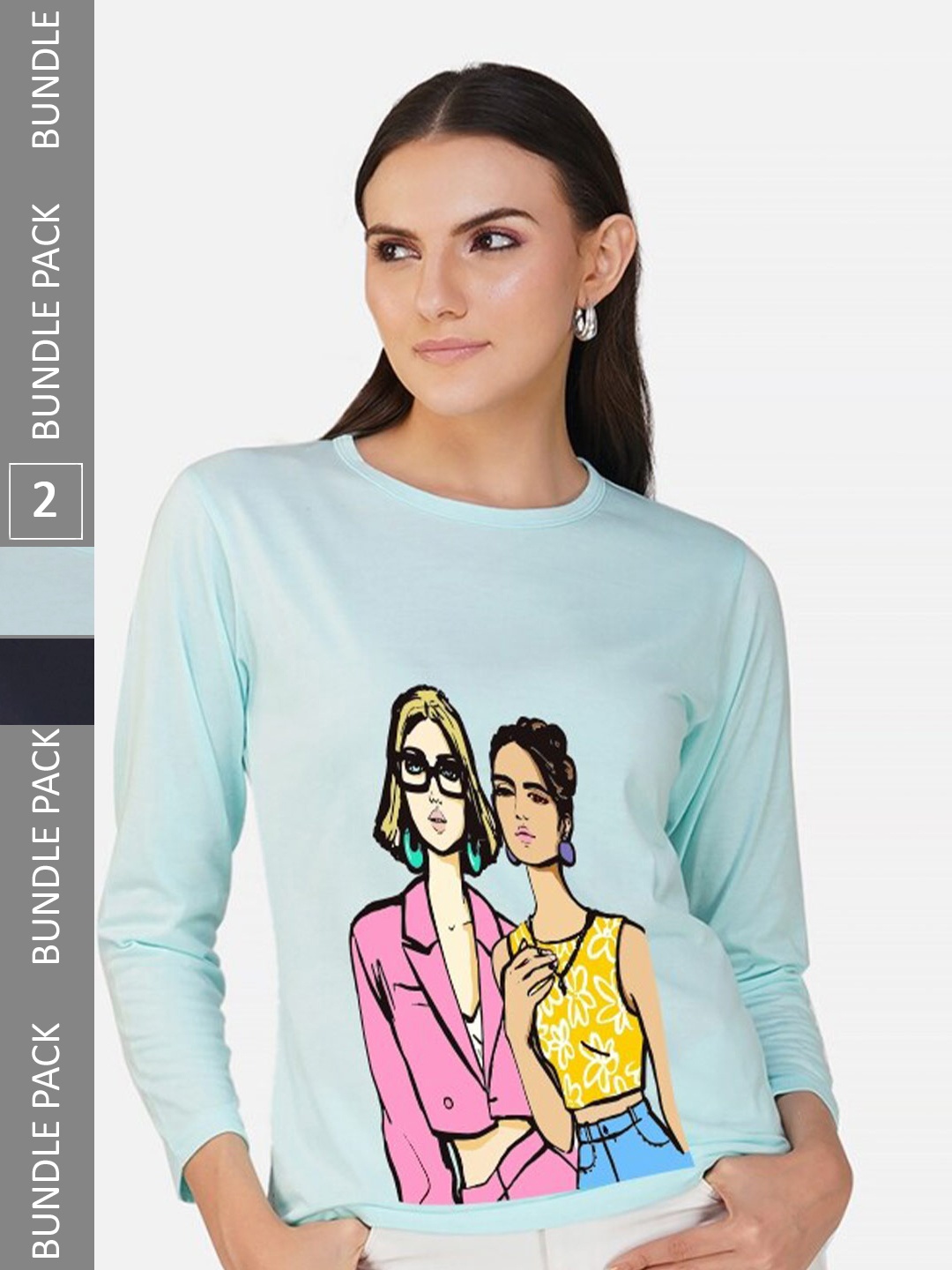 

CHOZI Pack Of 2 Graphic Printed Cotton T-shirt, Turquoise blue