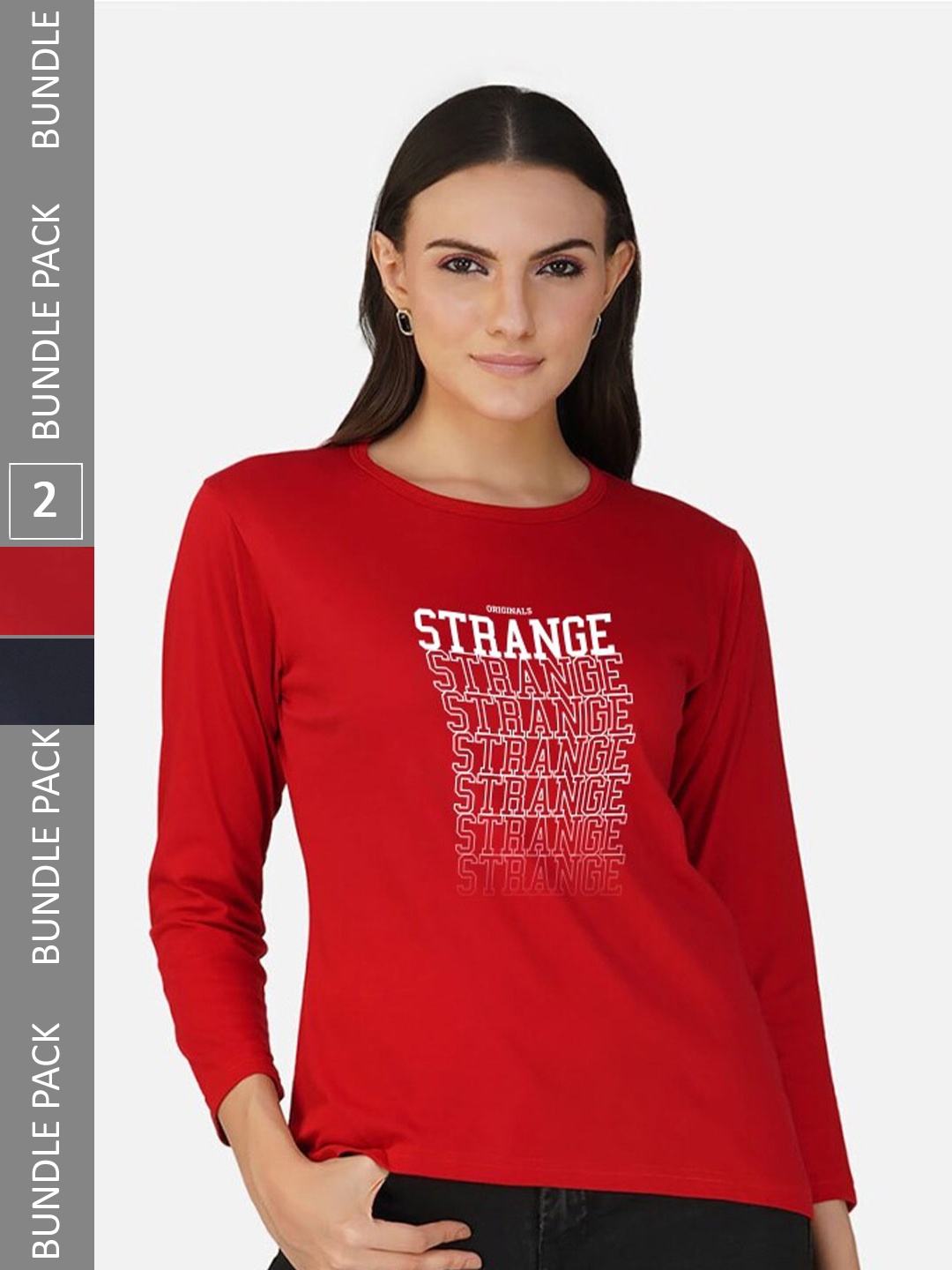 

CHOZI Pack Of 2 Typography Printed Cotton T-shirt, Red
