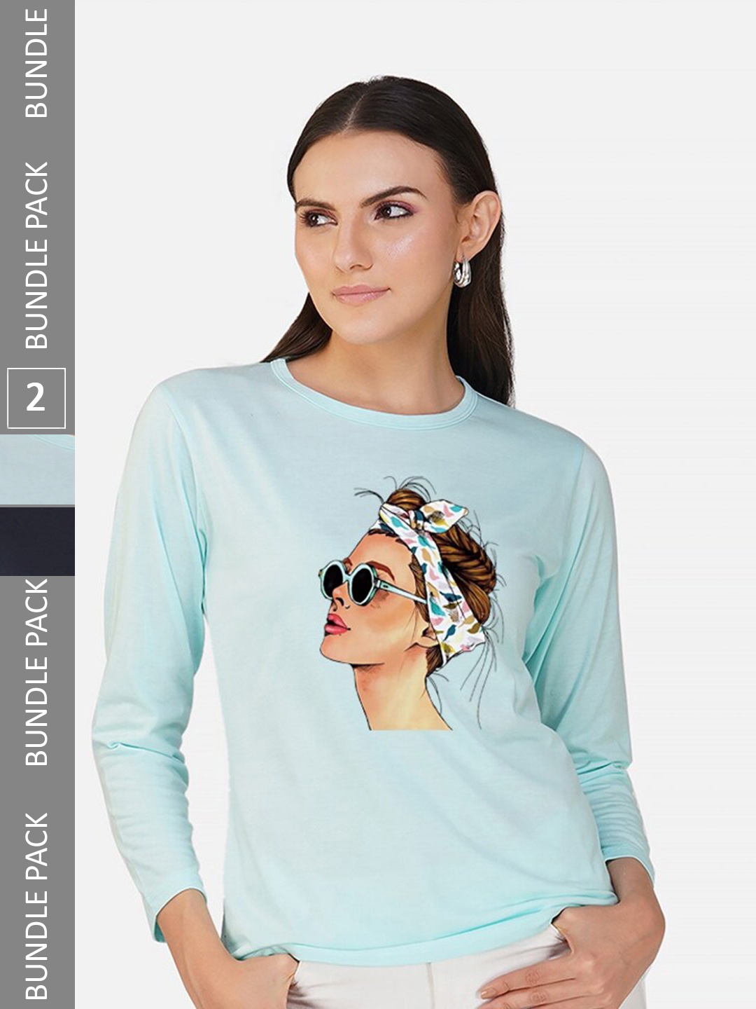 

CHOZI Pack Of 2 Graphic Printed Cotton T-shirt, Turquoise blue