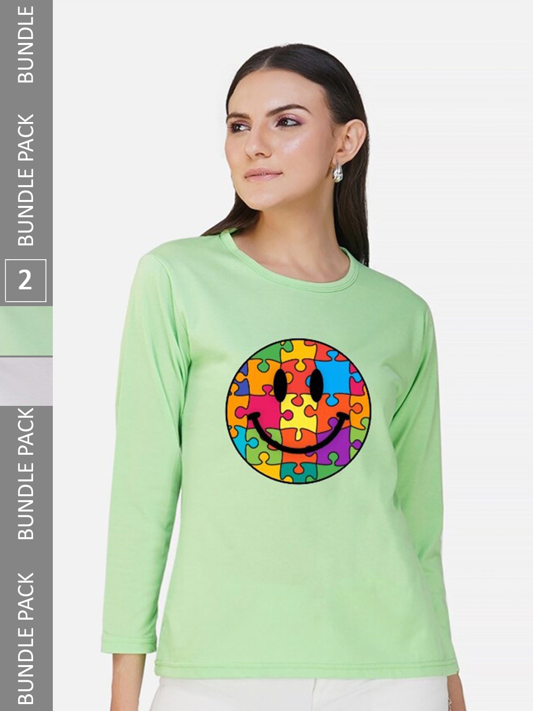 

CHOZI Pack Of 2 Graphic Printed Round Neck Cotton T-shirt, Lime green