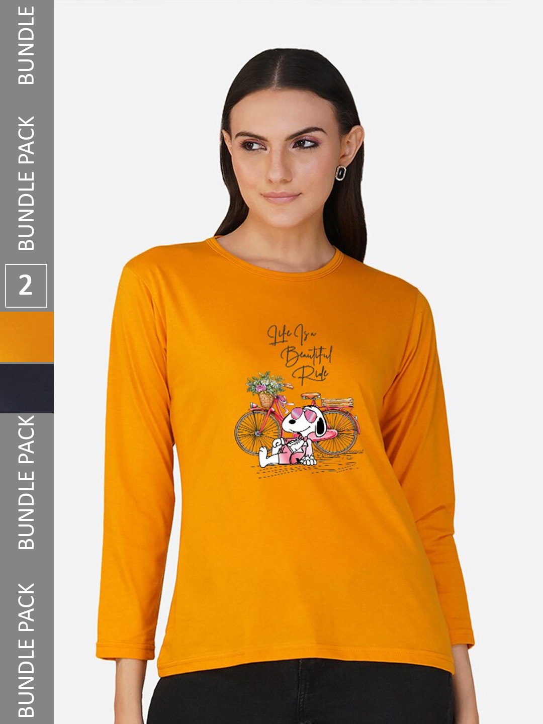 

CHOZI Pack Of 2 Graphic Printed Cotton T-shirt, Mustard