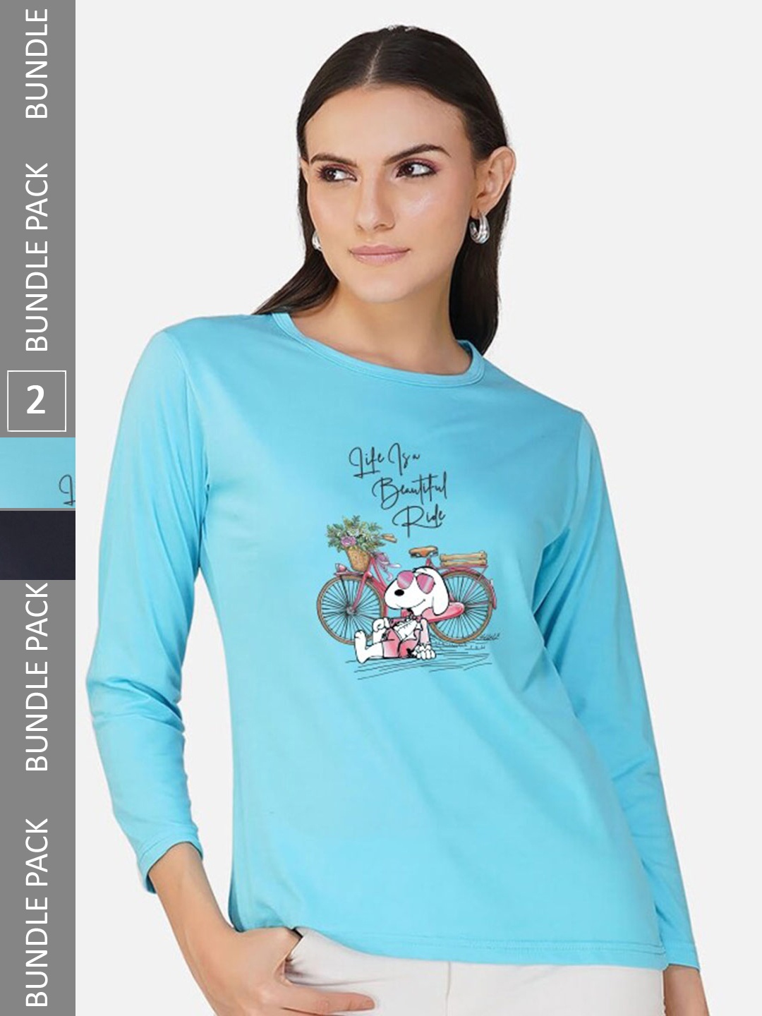 CHOZI Pack Of 2 Graphic Printed Round Neck Cotton T-shirt, Navy blue